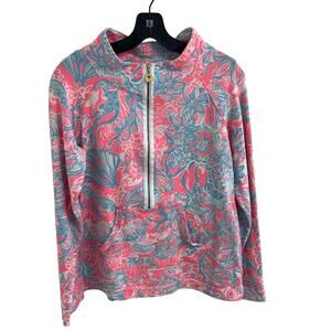 Lilly Pulitzer Skipper Popover Pink Sun Ray Summer Siren Print Pullover Medium